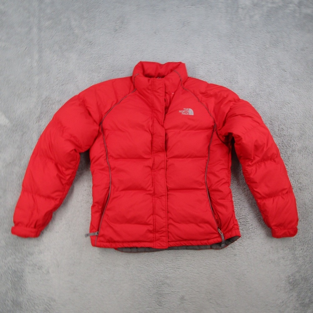 The North Face Womens Red Goose Down Puffer Jacket Large Full Zip Quilted Coat